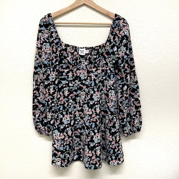 Princess Polly Kassie Long Sleeve Smocked Mini Dress Black Floral 2 - Picture 5 of 16